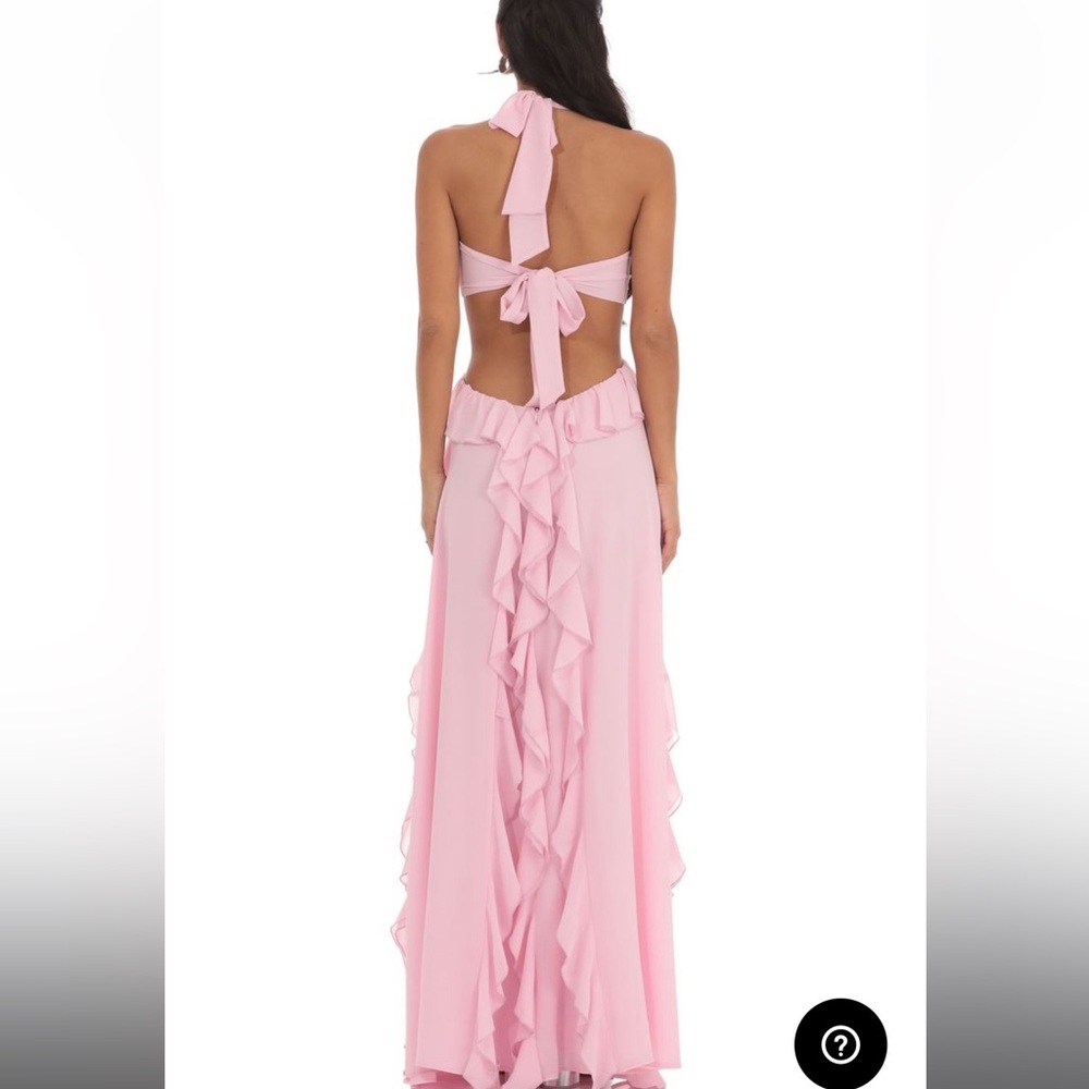 Lucy in the Sky Pink Chiffon Maxi Size Medium Baby Shower Dress Backless Flower - Picture 2 of 7